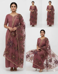 Pink Organza 2-Piece Wedding Suit with Zari Beads Dupatta