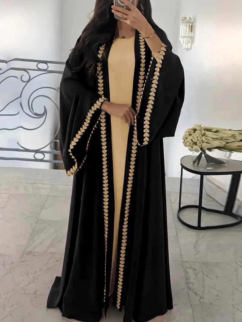 Black Georgette Embroidered Abaya with Heart Zarri Design