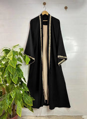 Black Georgette Embroidered Abaya with Heart Zarri Design