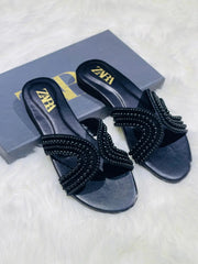 ZARA Pearl Embroidered Flats for Women – Premium Stylish Casual Slip-On Shoes with Brand Box | Sizes 36-42