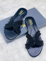 ZARA Pearl Embroidered Flats for Women – Premium Stylish Casual Slip-On Shoes with Brand Box | Sizes 36-42