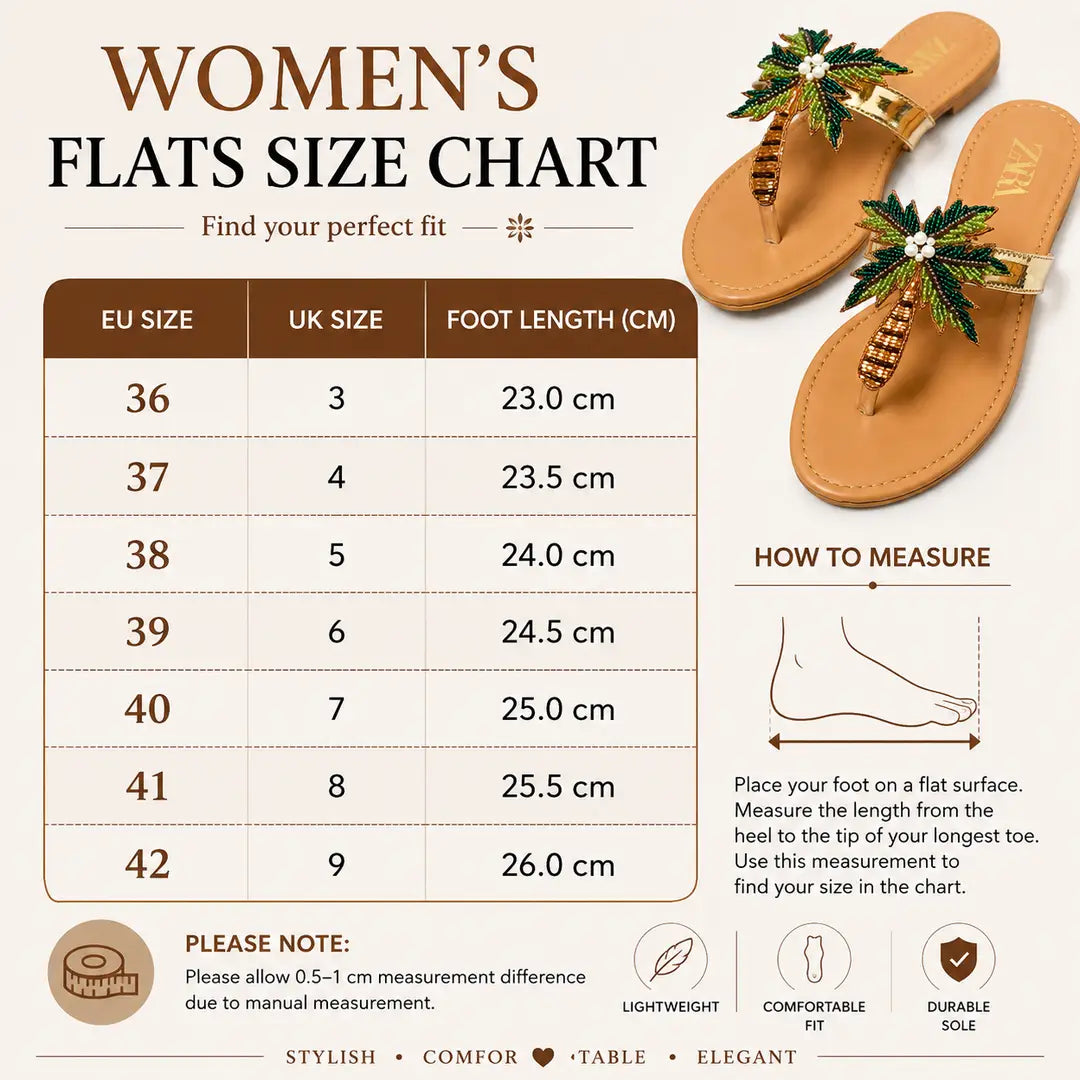 ZARA Embellished Flats for Women – Beaded Palm Leaf Toe Ring Sandals | Stylish Slip-On Casual Summer Flats | Ladies Fashion Sandals with Brand Box