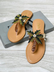 ZARA Embellished Flats for Women – Beaded Palm Leaf Toe Ring Sandals | Stylish Slip-On Casual Summer Flats | Ladies Fashion Sandals with Brand Box