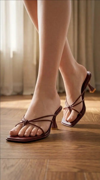 ZARA Knots Heels for Women – Square Toe Slip-On Kitten Heel Sandals | Stylish Party, Casual & Formal Ladies Heels with Brand Box