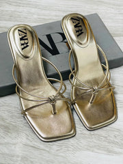 ZARA Knots Heels for Women – Square Toe Slip-On Kitten Heel Sandals | Stylish Party, Casual & Formal Ladies Heels with Brand Box