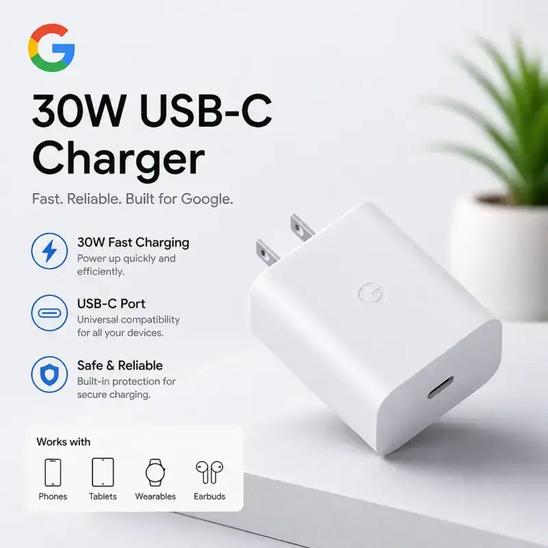 Google 30W USB-C Fast Charger (Original) – PD 3.0 Fast Charging Adapter