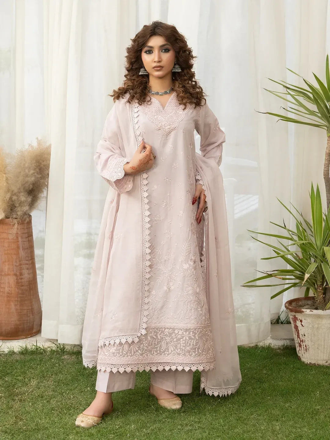 Ziya - U5B Stunning Embroidered Lawn Suit for Women - 3 Pcs Set in Beige