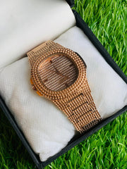Men's Gold Plated Quartz Watch with Plain Strap