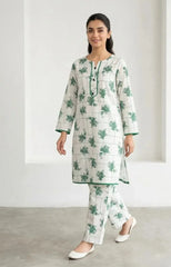 2 Pcs Women's Stitched Arabic Lawn Printed Shirt And Trouser
