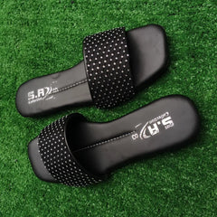 Black Rhinestone Women's Flat Slippers Size 6-10