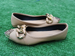 Beige Synthetic Leather Fancy Pumps for Women
