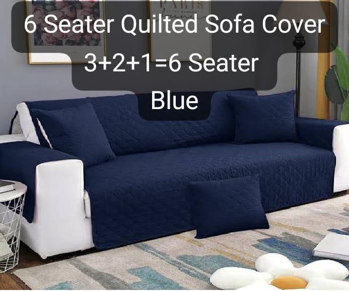 6 Seater Quilted Cotton Sofa Cover Blue