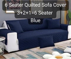 6 Seater Quilted Cotton Sofa Cover Blue