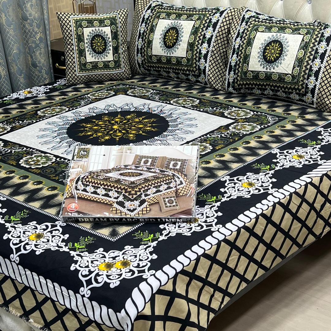 Double Bedsheet Set Crystal Cotton Black Gold Print