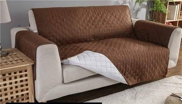 7 Seater Quilted Sofa Cover Brown Cotton Polyester