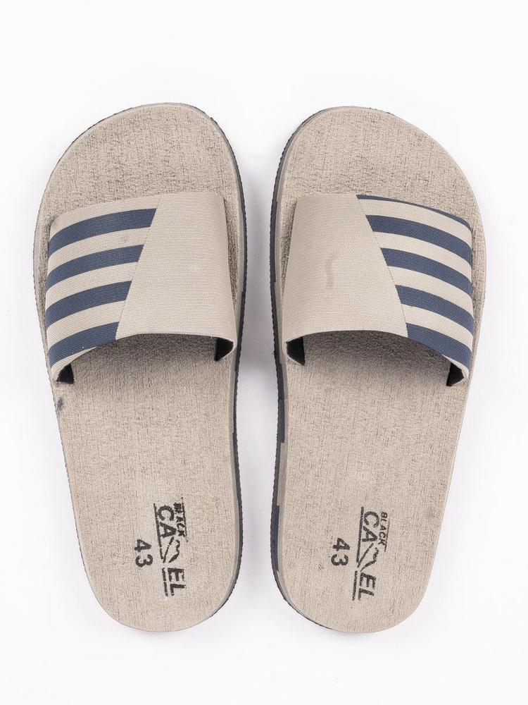 Black Camel Slide Sandals Tan PU Leather Casual Wear