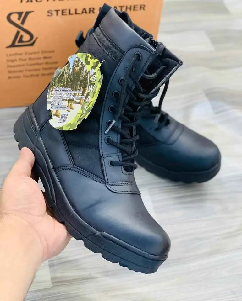 Men's Synthetic Leather Fancy Knee High Boots (BLACK SWAT) - ORG