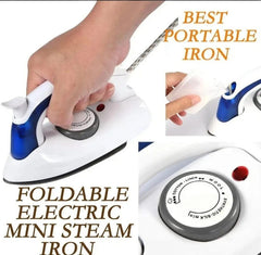 Portable Steam Iron White Blue 700W Ceramic Soleplate