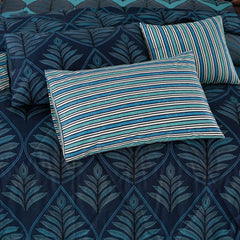 Blue Printed Cotton Comforter Set for Double Bed