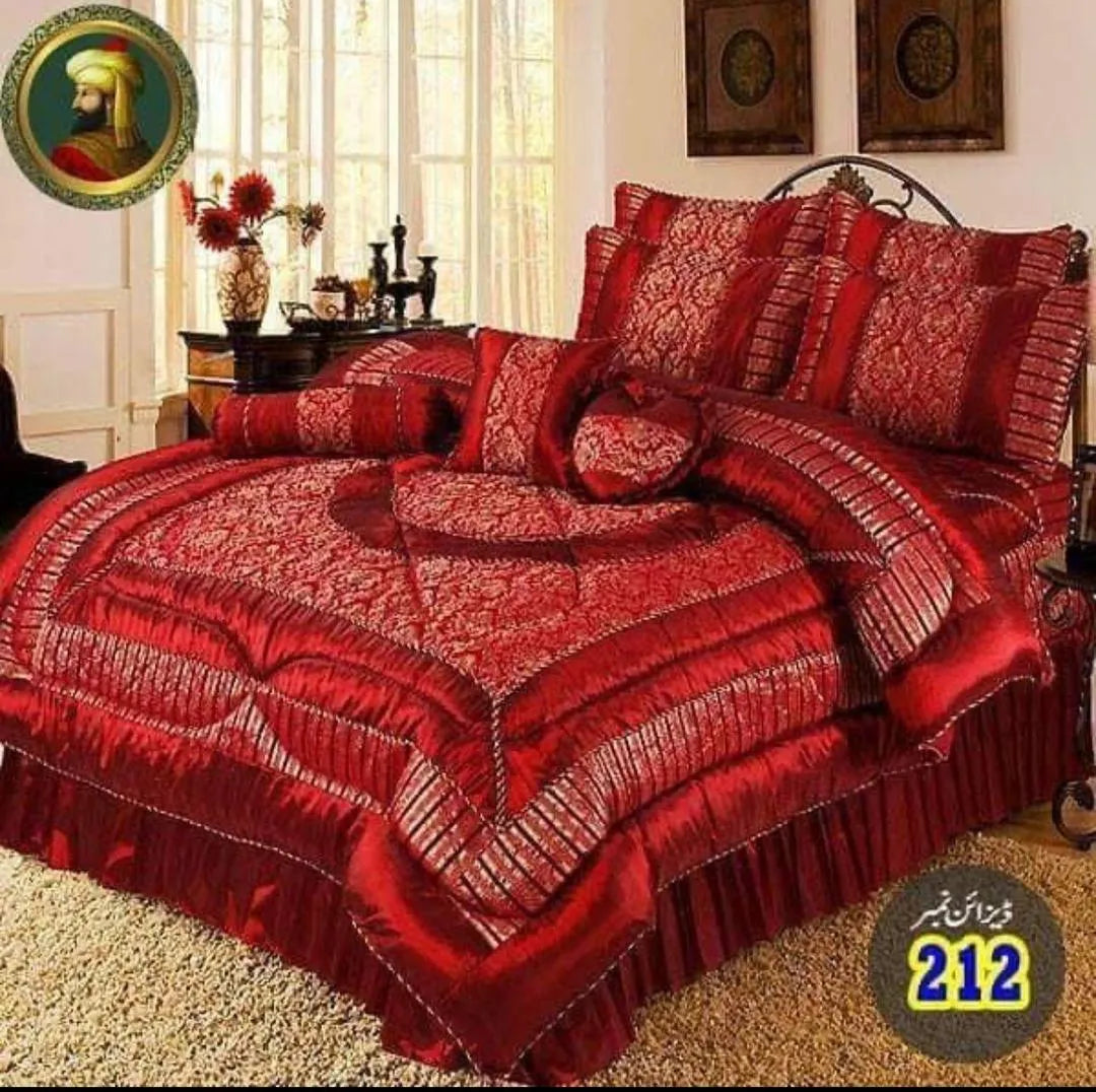 Red Silk Jacquard Bridal Bed Set 14 Pcs Double