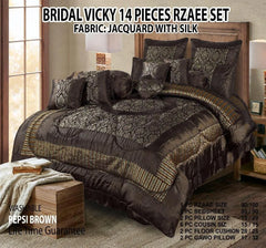 Silk Jacquard Bridal Set 14 Pcs Brown Double Bed