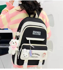 Purple Pink Multicolor Casual Backpack for College Girls