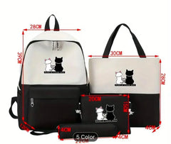 Cat Print 4-Piece Pink Backpack Set for Students Office