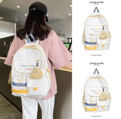 Black Student Backpack with Cookie Charm & Nylon Material