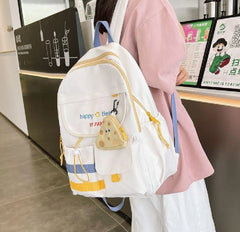 Black Student Backpack with Cookie Charm & Nylon Material