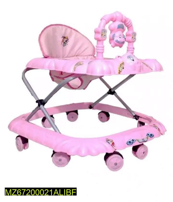 Pink Baby Walker with Overhead Toys for Newborns