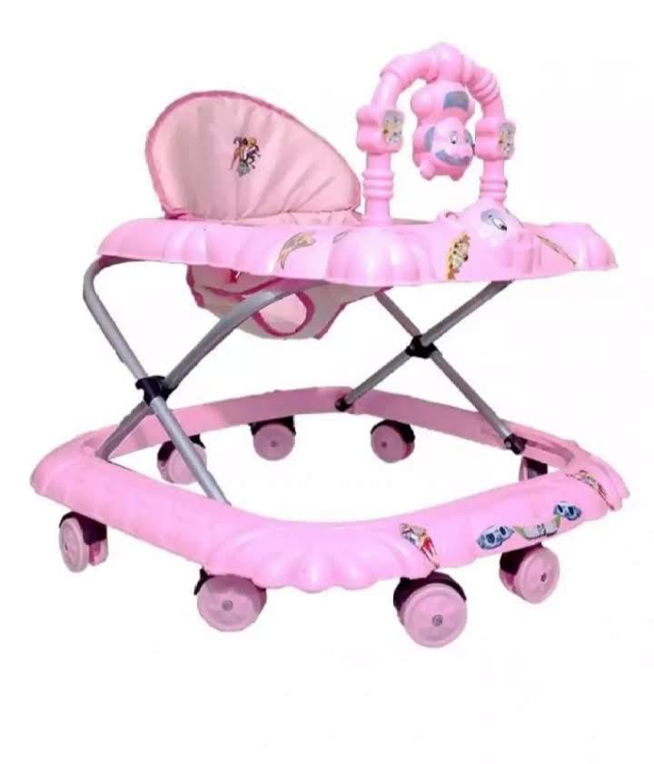 Pink Baby Walker with Overhead Toys for Newborns