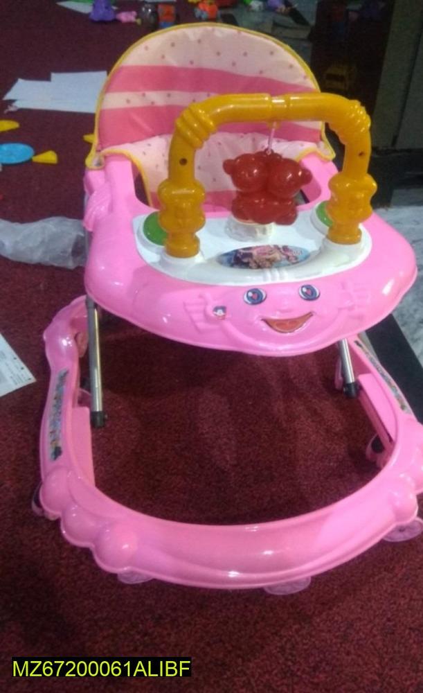 Pink Baby Walker with Toy & Non-Slip Base