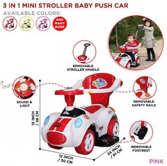 Kids Stroller Riding Car Pink White Plastic Toy with Lights Music