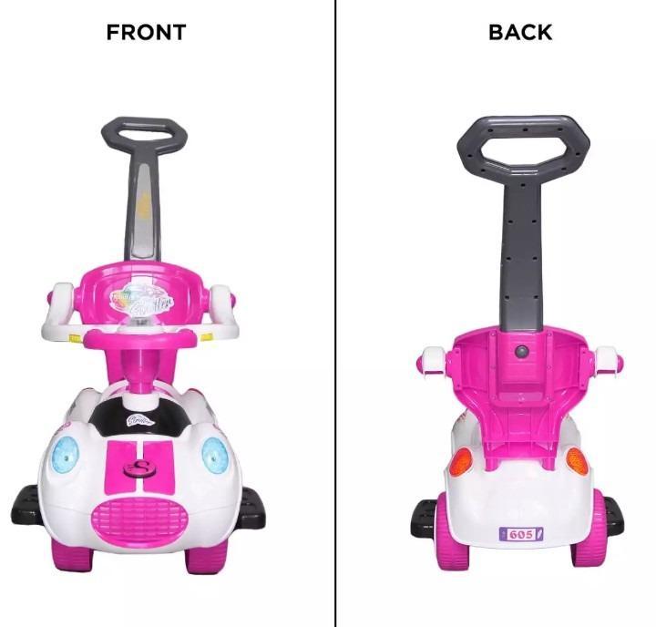 Kids Stroller Riding Car Pink White Plastic Toy with Lights Music