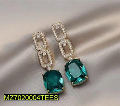 Modern Square Earrings Green Gemstones Alloy Pakistani Women
