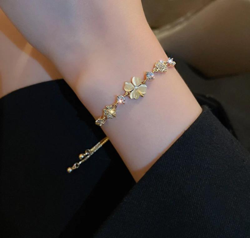 Gold Plated Flower Charm Bracelet for Women