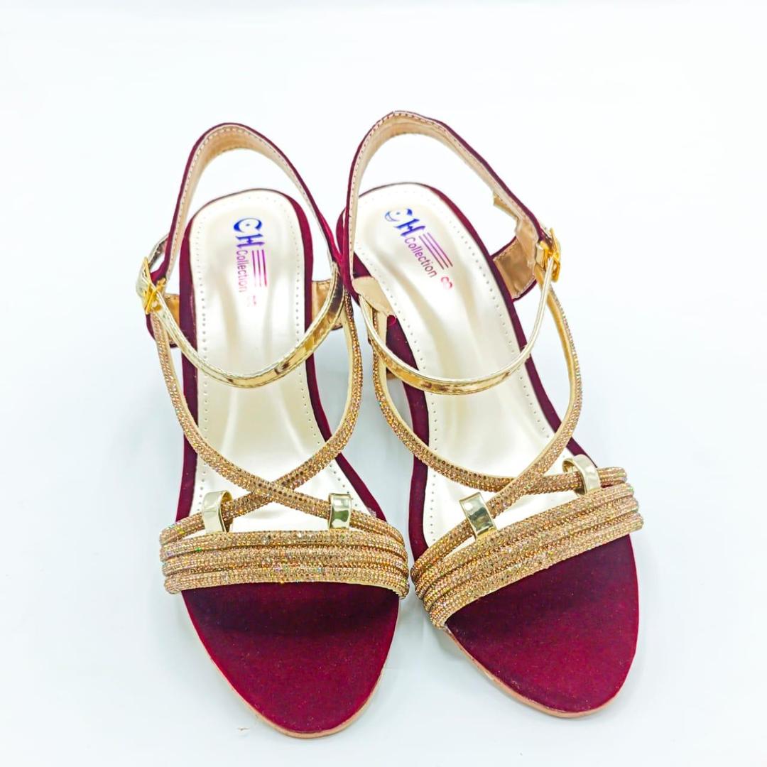 Maroon Rexine Heels with Rhinestone Straps Size 7-11