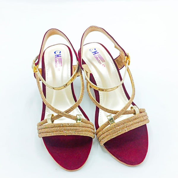 Maroon Rexine Heels with Rhinestone Straps Size 7-11