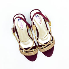 Maroon Rexine Heels with Rhinestone Straps Size 7-11