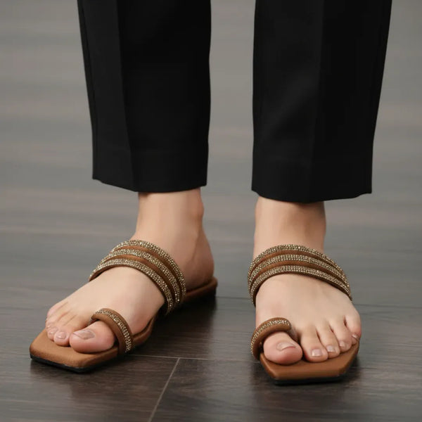 Women's Gold Embellished Flat Sandals