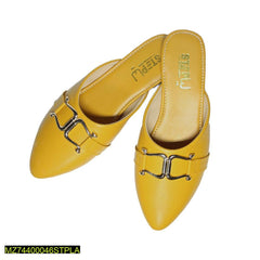 Yellow Women's Flat Shoes with Metal Buckle & Rexine Material