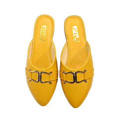 Yellow Women's Flat Shoes with Metal Buckle & Rexine Material