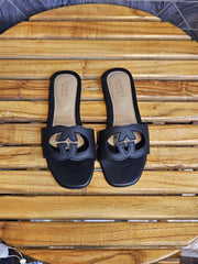 Black Synthetic Leather Flat Shoes for Women