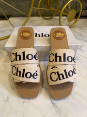 Chloé Women's Off-White Flat Shoes with Black Lettering