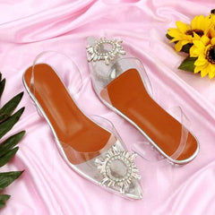 Women's Transparent Flat Shoes with Sparkling Toe White