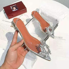 Women's Transparent Flat Shoes with Sparkling Toe White