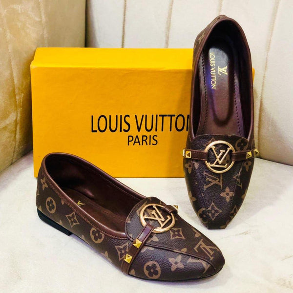 Women Brown LV Pattern Loafers Party Wear Comfortable