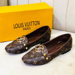 Women Brown LV Pattern Loafers Party Wear Comfortable
