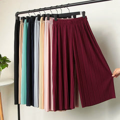Women Pleated Wide Leg Pants Black Large Spring Casual