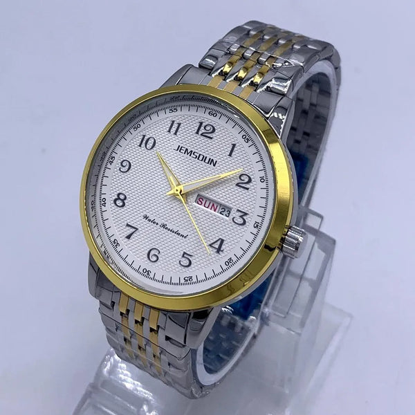 Men's Quartz Watch Stainless Steel Gold Bezel Water Resistant